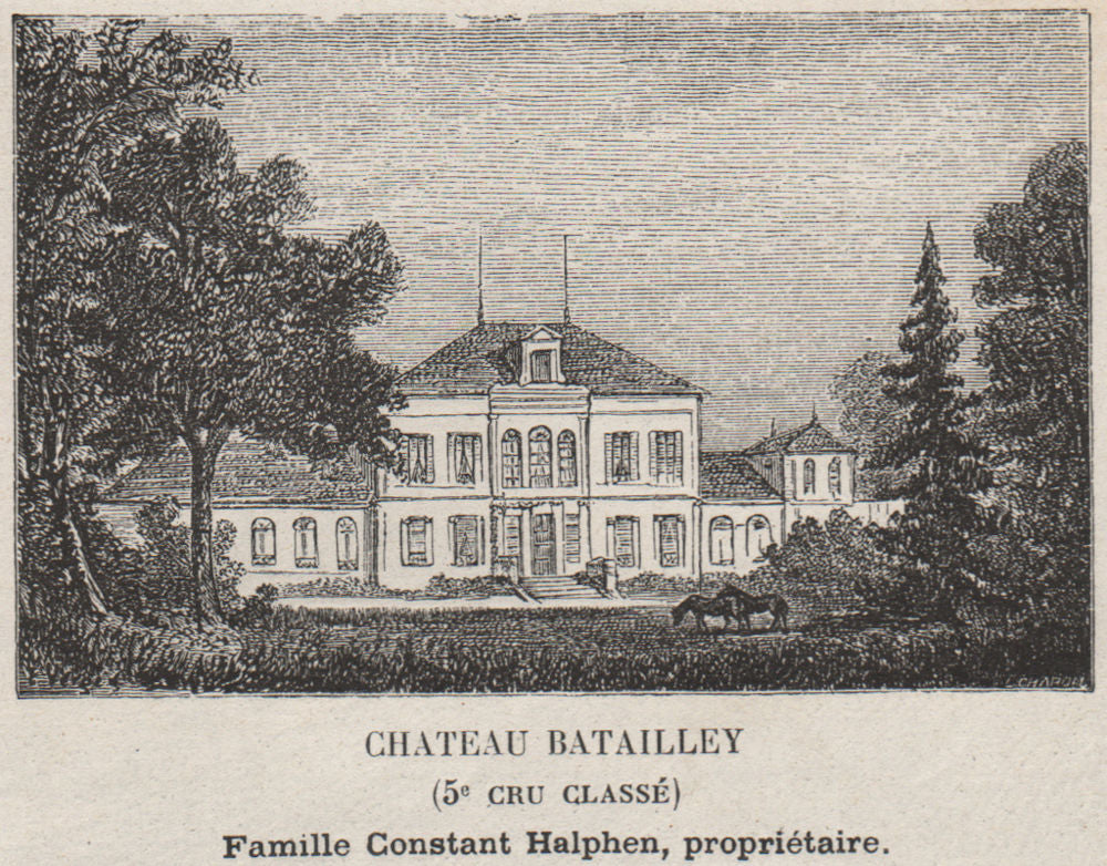MÉDOC. PAUILLAC. Chateau Batailley (5e Cru Classé). Halphen. SMALL 1908 print
